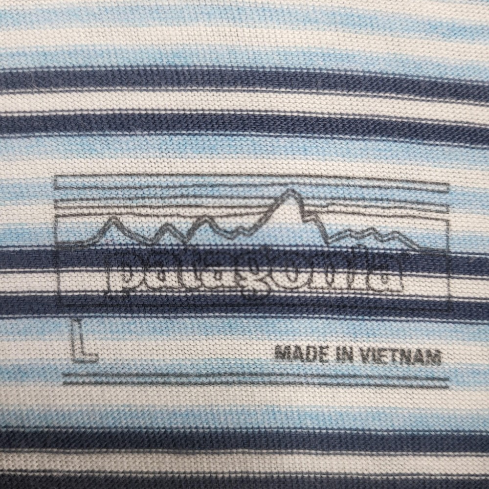 Patagonia‎ Polo Shirt Mens Large Blue White Striped Pocket Casual Short Sleeve - Picture 3 of 8